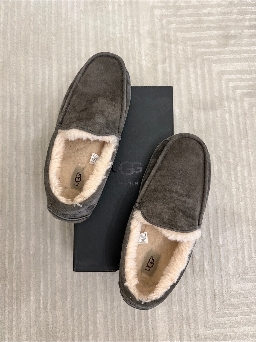 UGG Men’s Charcoal Suede Shearling-Lined Slip-On Loafers